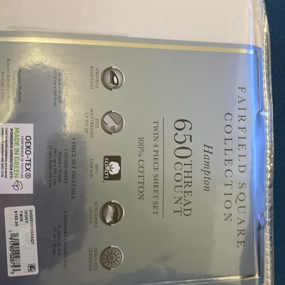 Fairfield Square Collection Hampton 650 Thread Count 4PC TWIN Size - Picture 4 of 4